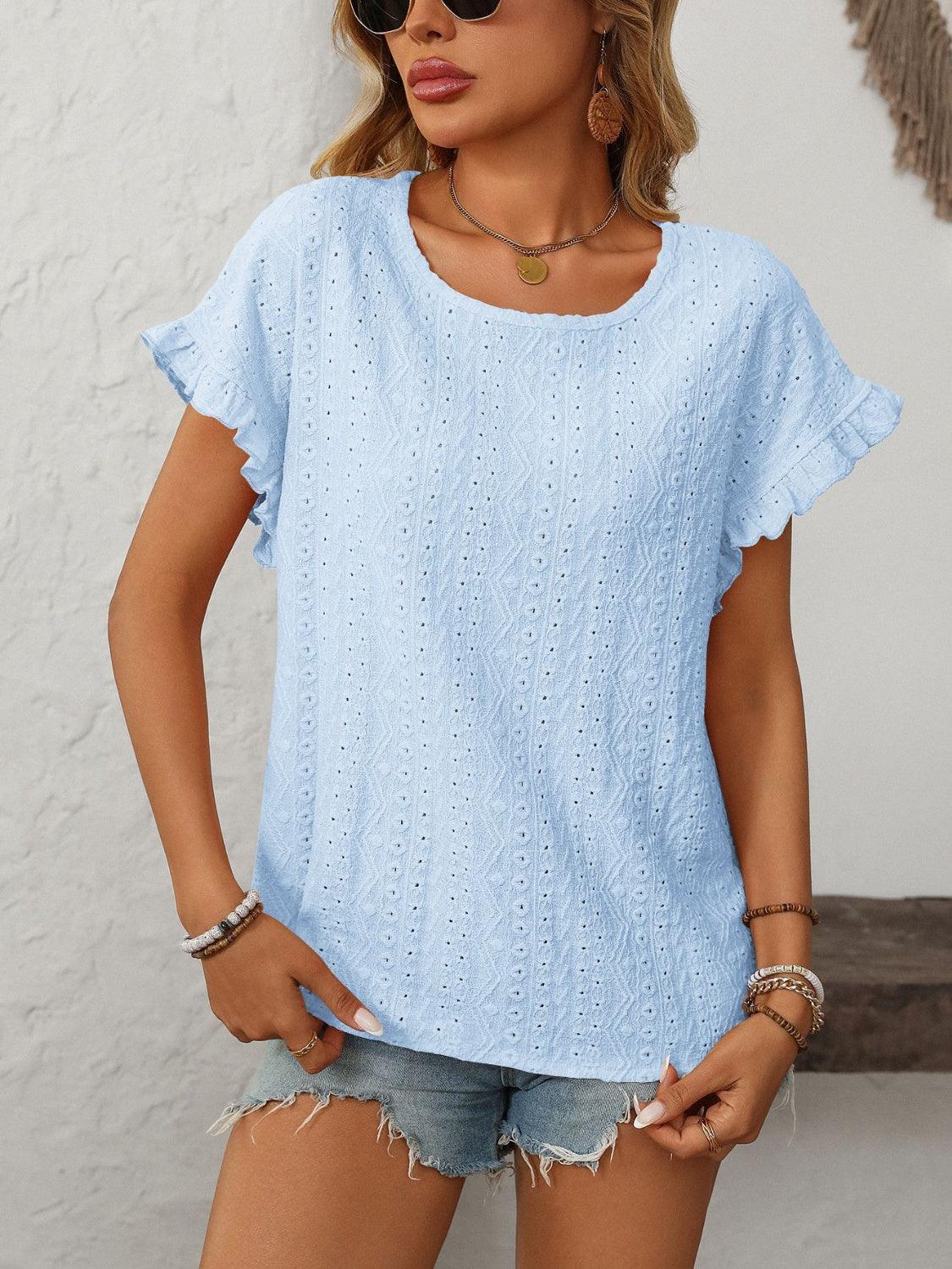 Round Neck Short Sleeve Top - Trendy by Luna