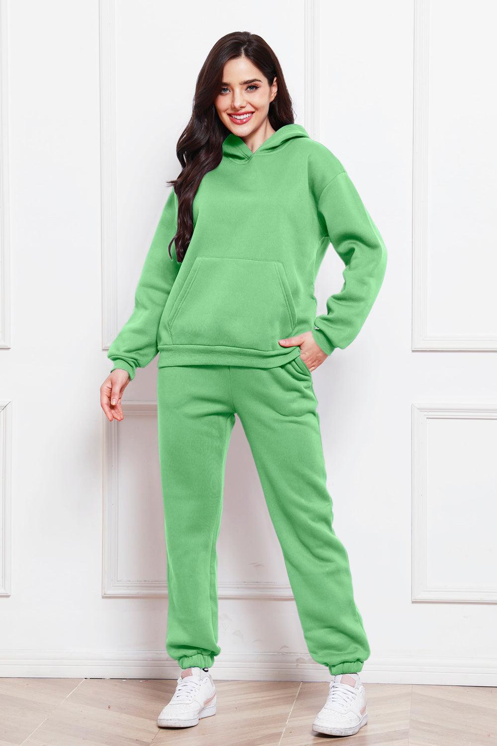 Drop Shoulder Long Sleeve Hoodie and Pants Set - Trendy by Luna