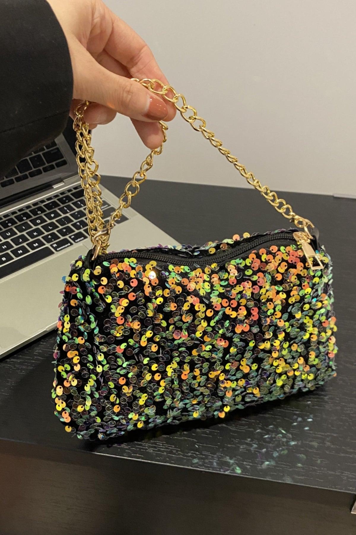 Sequin Removable Strap Shoulder Bag - Trendy by Luna