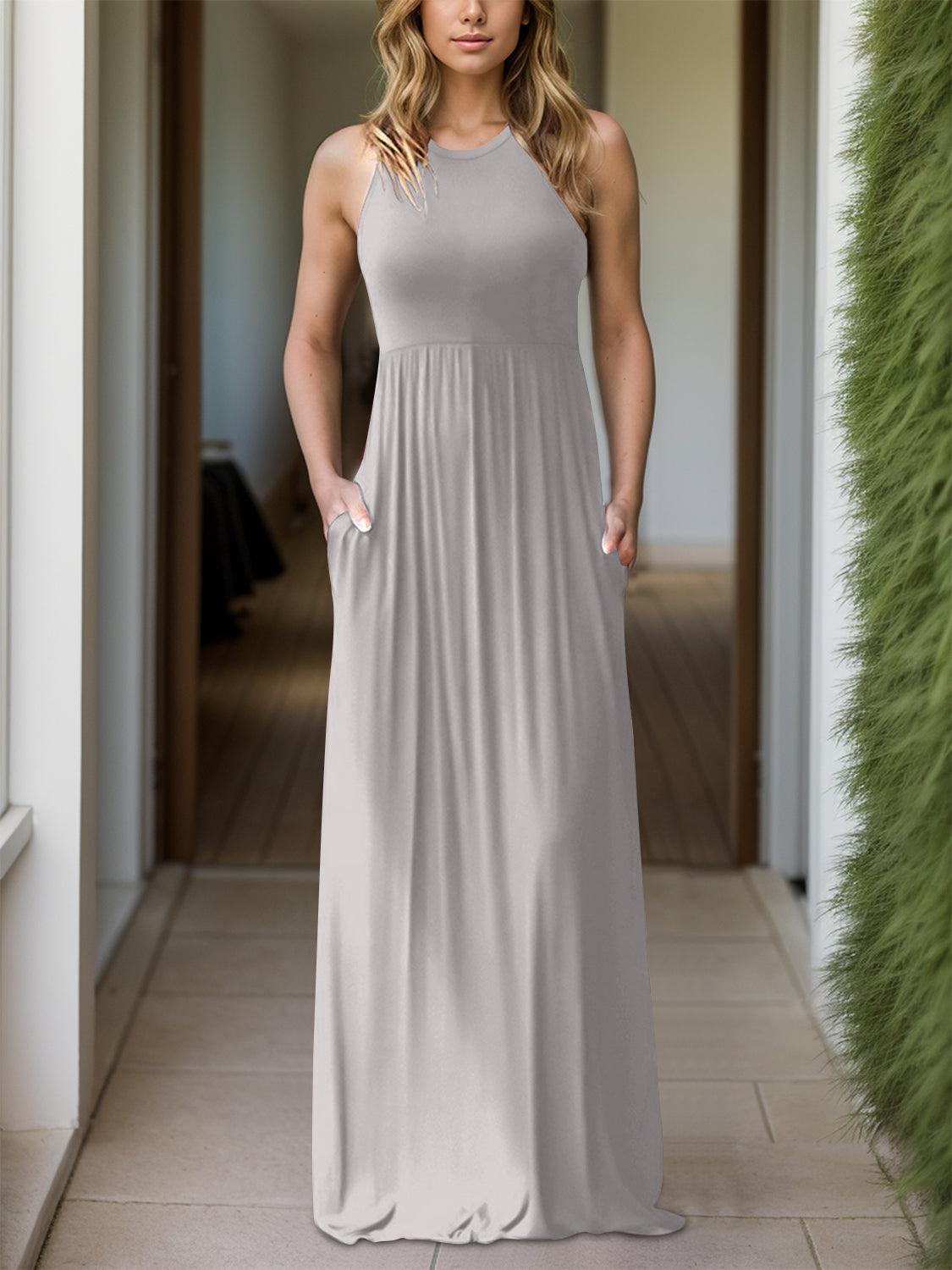 Full Size Grecian Neck Dress with Pockets - Trendy by Luna