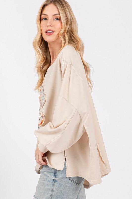 Flower Patch Dropped Shoulder Oversize Top - Trendy by Luna