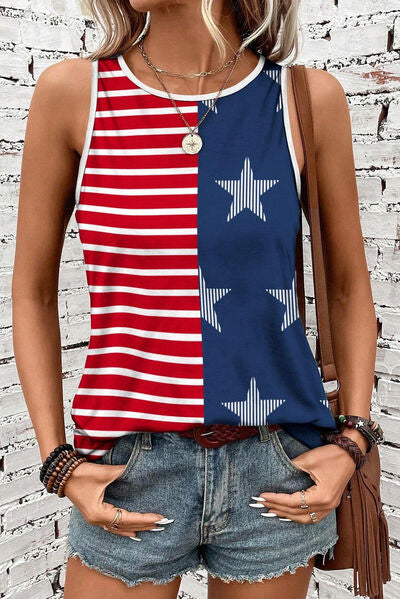 US Flag Round Neck Tank - Trendy by Luna