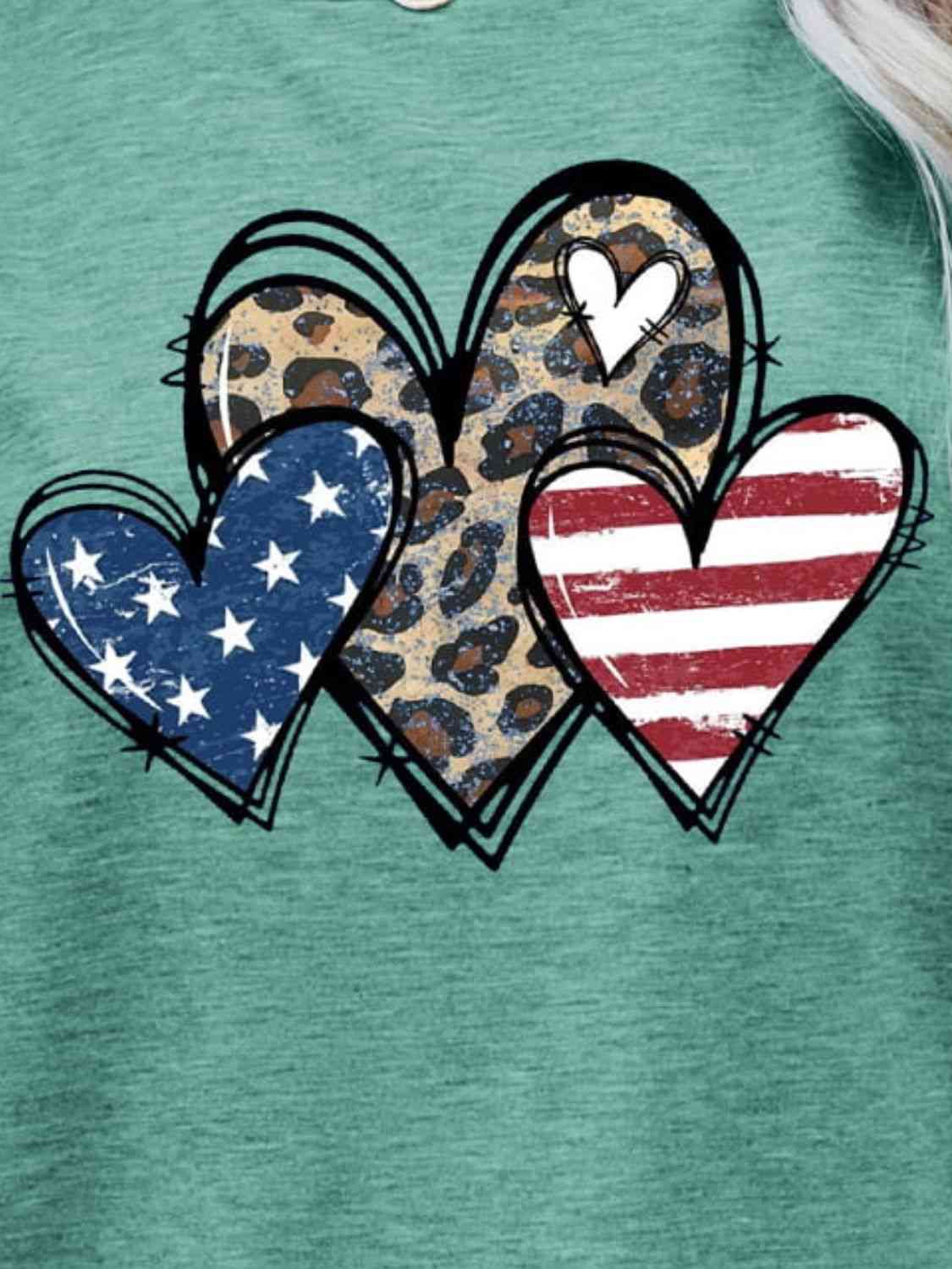 US Flag Leopard Heart Graphic Tee - Trendy by Luna