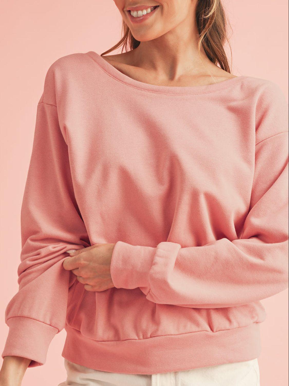 Bow Cutout Round Neck Long Sleeve Sweatshirt - Trendy by Luna