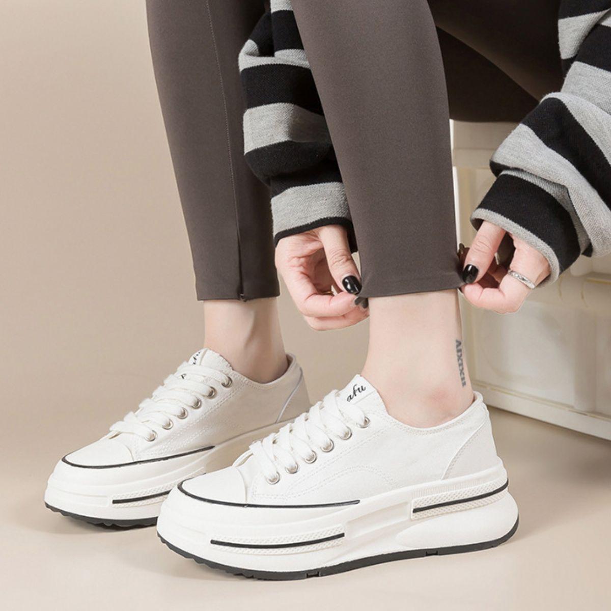 Tied Round Toe Platform Sneakers - Trendy by Luna