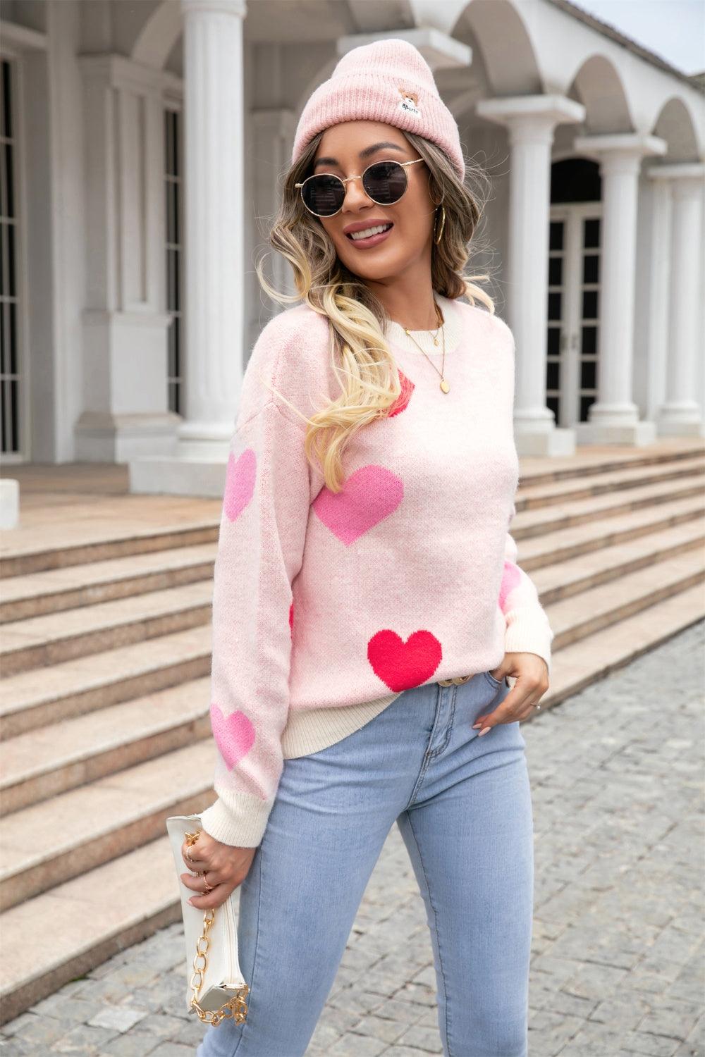 Angel Wings Heart Round Neck Droppped Shoulder Sweater - Trendy by Luna