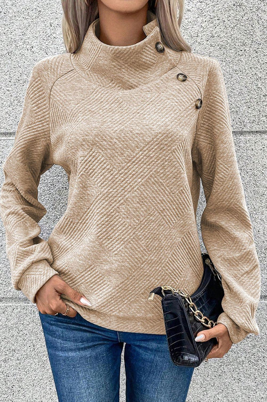 Textured Turtleneck Long Sleeve Sweatshirt - Trendy by Luna