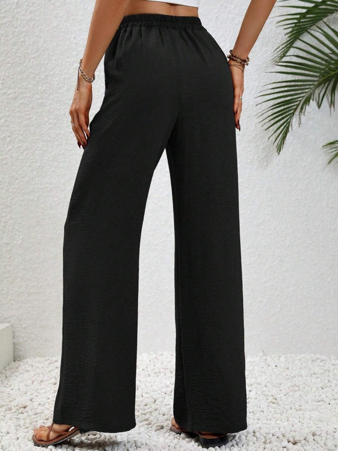 Wide Leg Drawstring Pants - Trendy by Luna