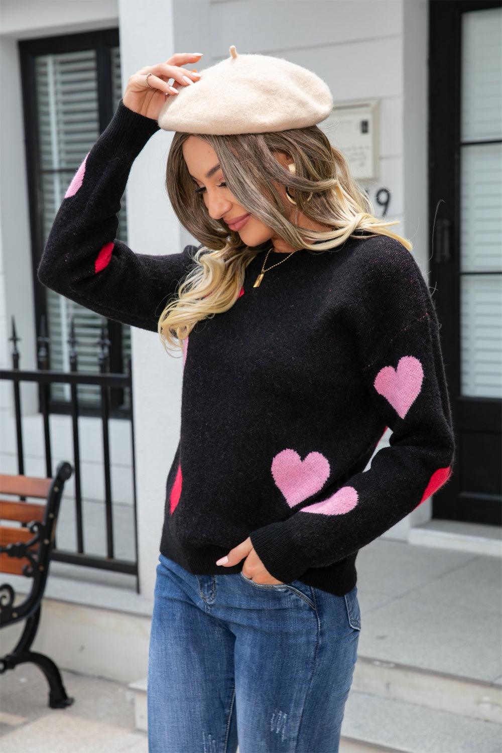 Angel Wings Heart Round Neck Droppped Shoulder Sweater - Trendy by Luna