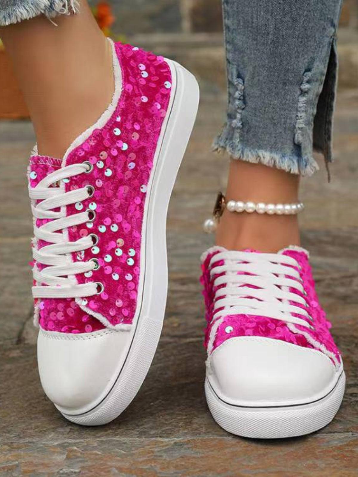 Sequin Round Toe Flat Sneakers - Trendy by Luna