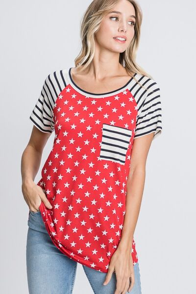 Heimish Full Size Star & Striped Round Neck Short Sleeve T-Shirt Plus Size - Trendy by Luna