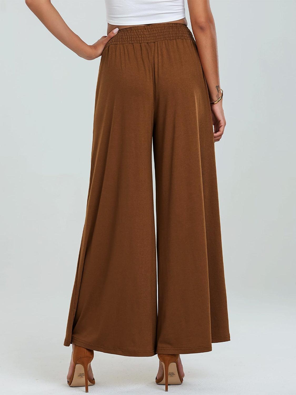 Pocketed Elastic Waist Wide Leg Pants - Trendy by Luna