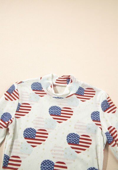 US Flag Heart Mock Neck Long Sleeve Bodysuit - Trendy by Luna