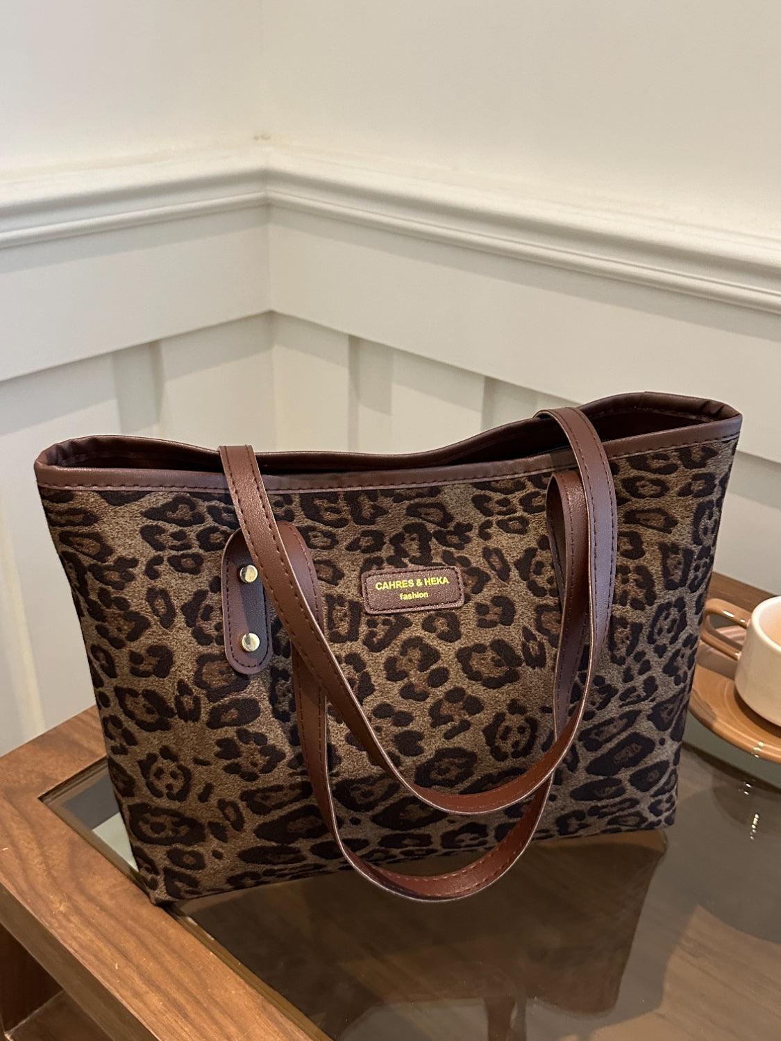 Leopard Polyester Tote Bag - Trendy by Luna