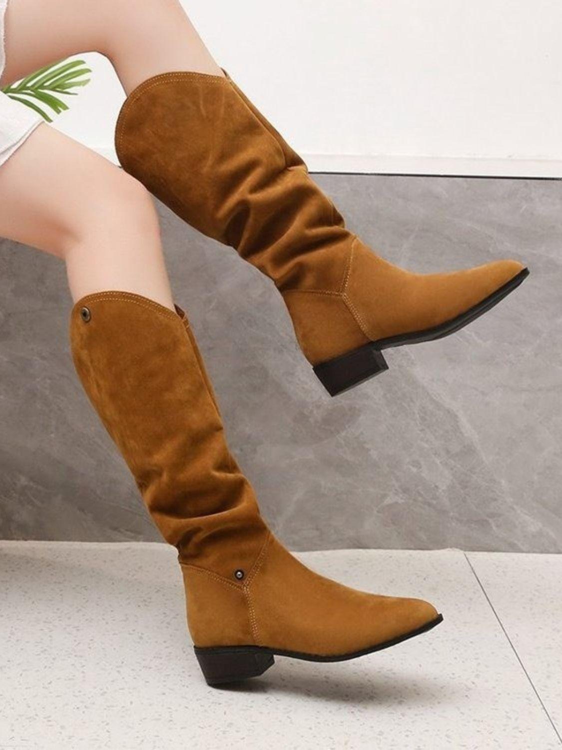 Point Toe Block Heel Boots - Trendy by Luna