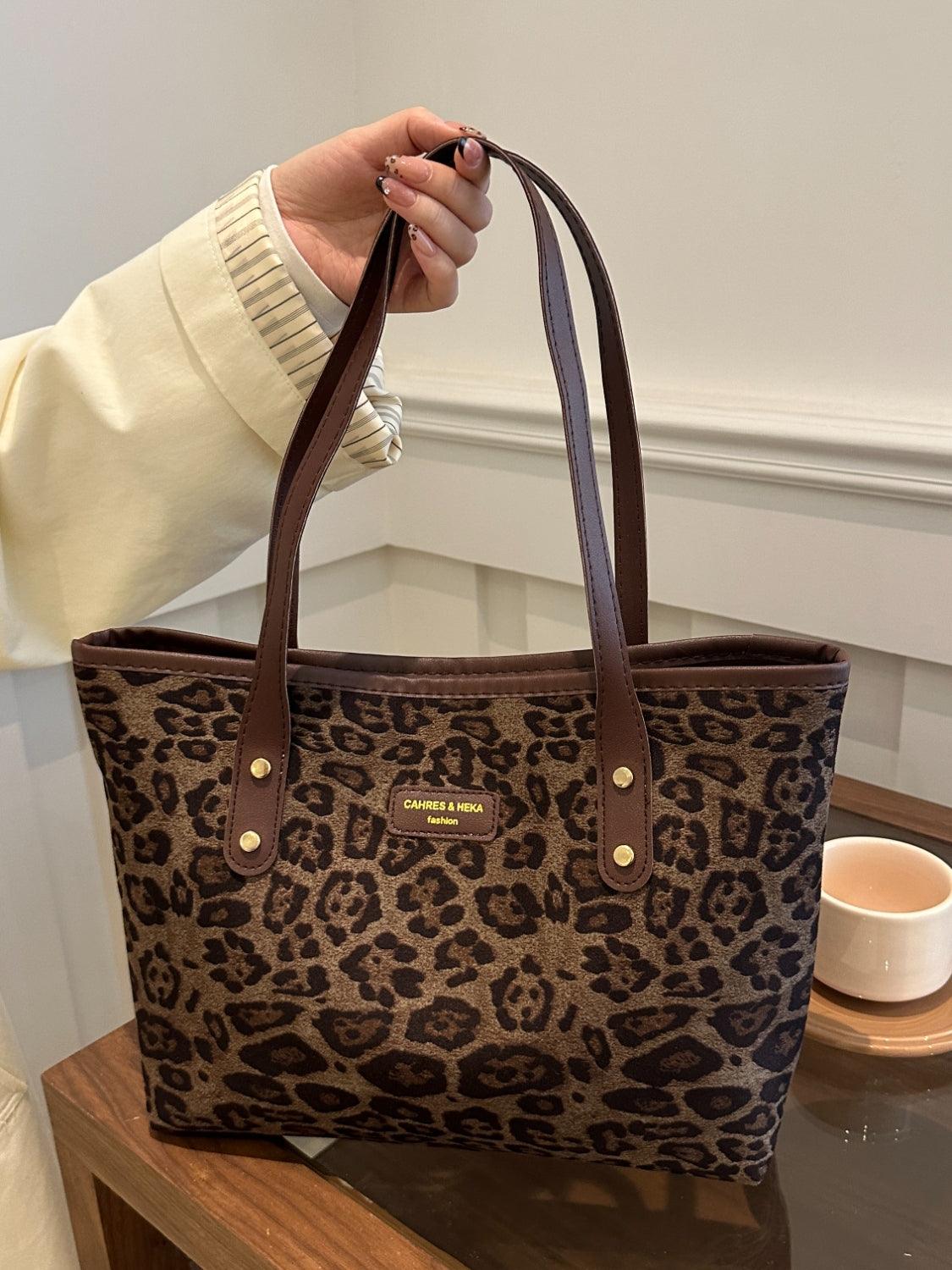 Leopard Polyester Tote Bag - Trendy by Luna