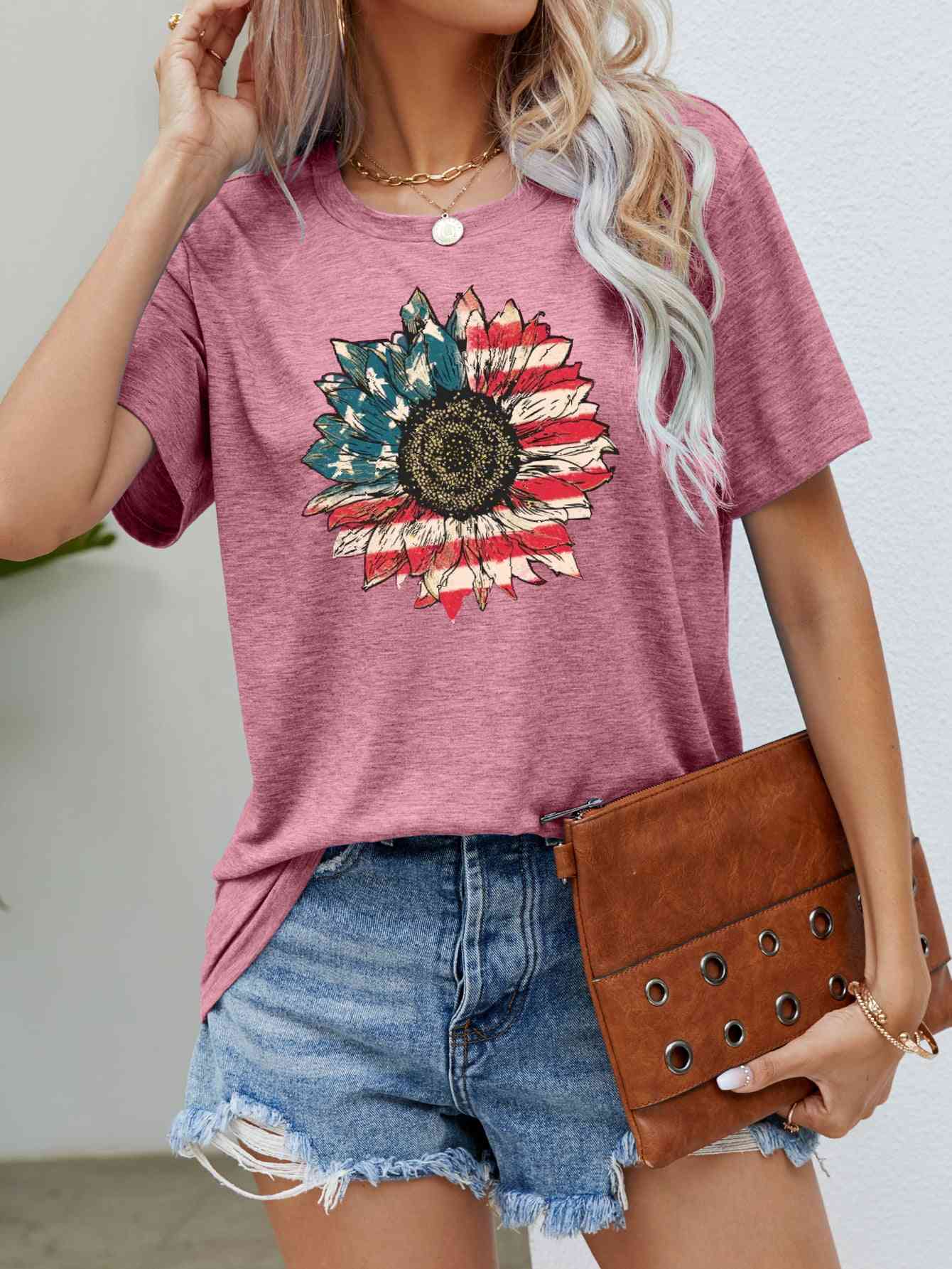 US Flag Flower Graphic Tee - Trendy by Luna