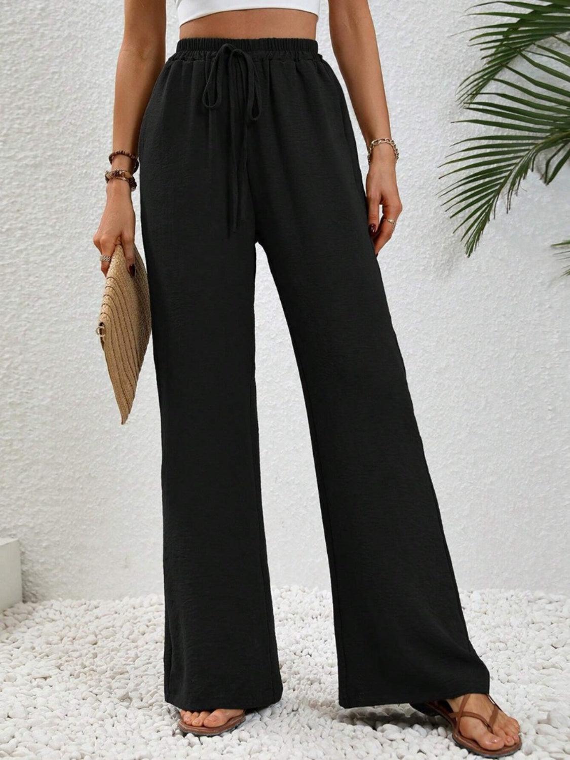 Wide Leg Drawstring Pants - Trendy by Luna