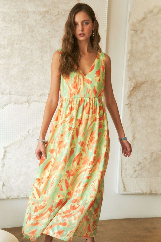 ADORA Abstract Floral V-Neck Maxi Dress