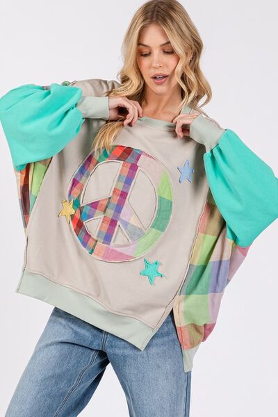 Contrast Peace Patch Dropped Shoulder Sweatshirt - Trendy by Luna