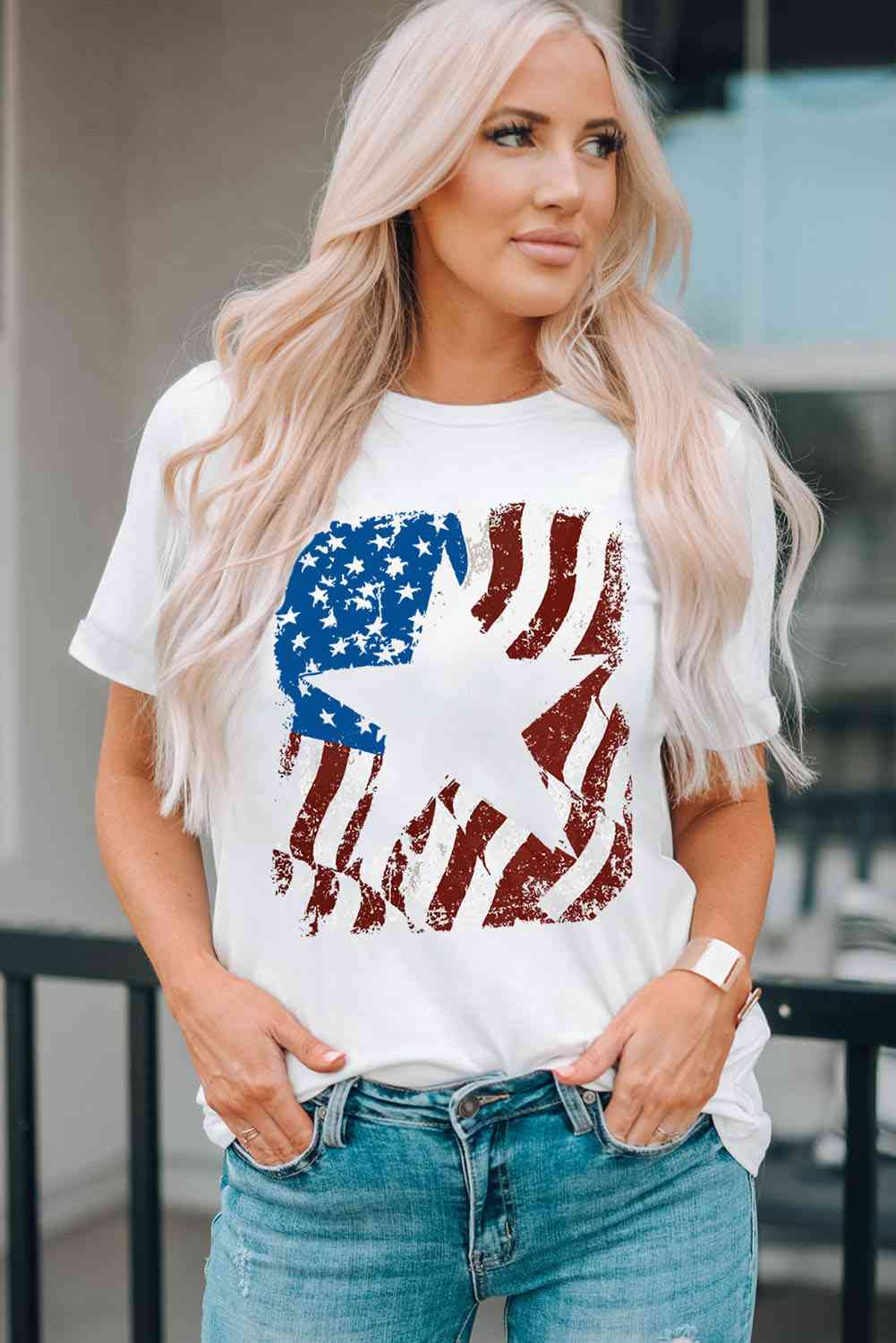 US Flag Graphic Round Neck Tee - Trendy by Luna