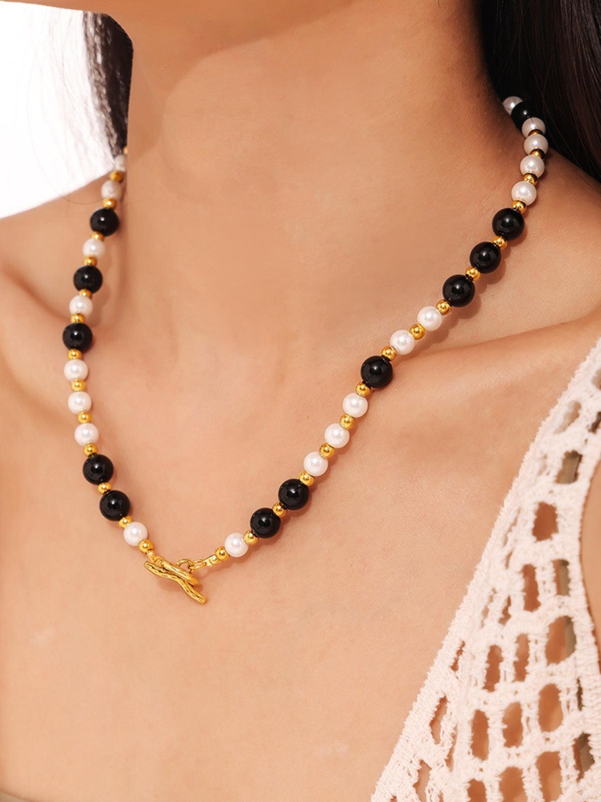 Stainless Steel Agate Shell Bead Necklace - Trendy by Luna