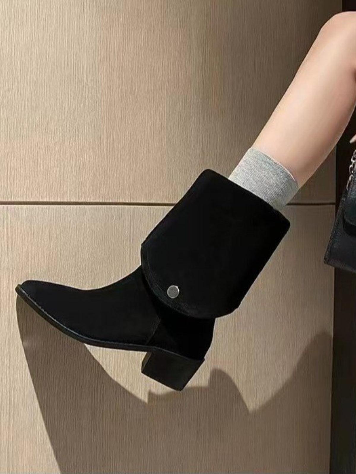 Point Toe Block Heel Boots - Trendy by Luna