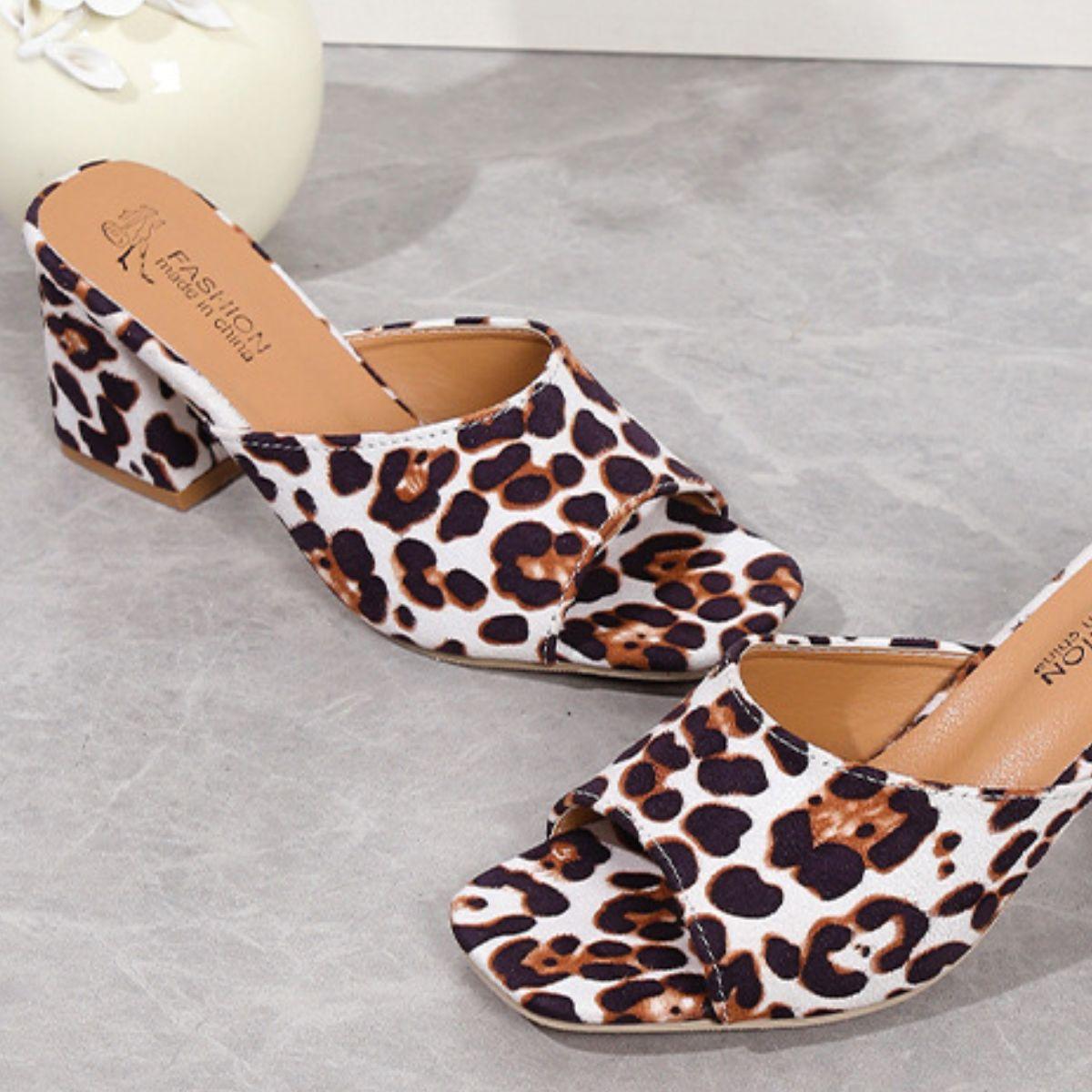 Leopard Block Heel Suede Sandals - Trendy by Luna