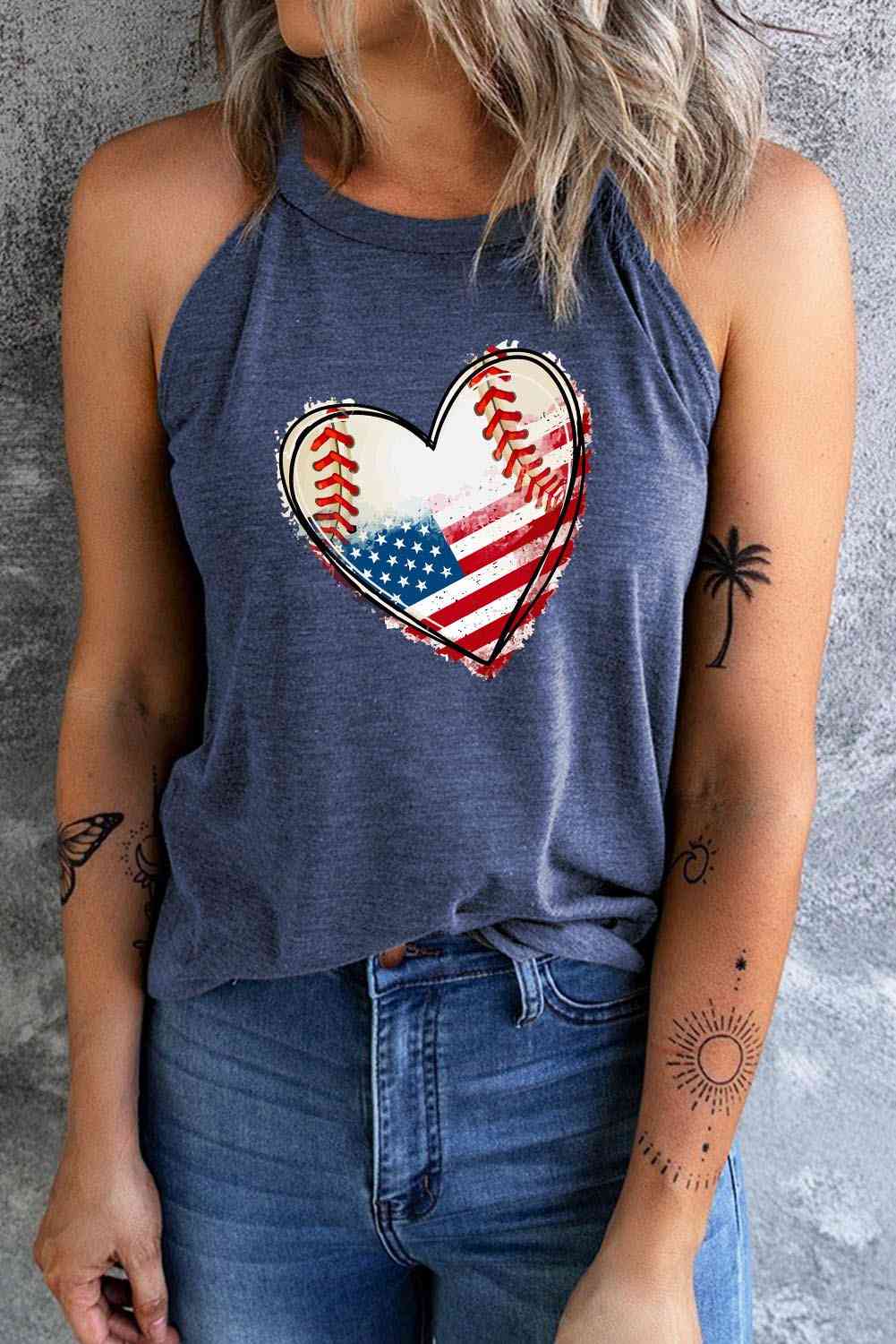 US Flag Heart Graphic Tank - Trendy by Luna