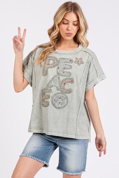 PEACE Round Neck Short Sleeve T-Shirt - Trendy by Luna