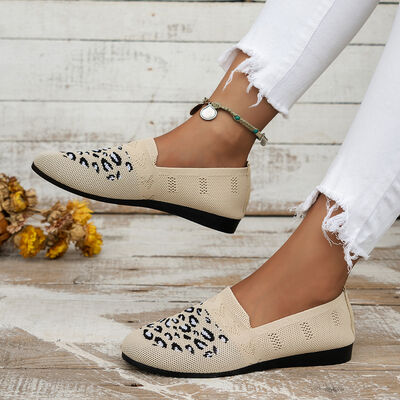 Leopard Mesh Round Toe Flat Slip-Ons - Trendy by Luna