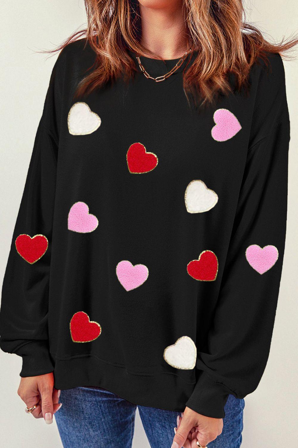 Valentine's Day Contrast Heart Long Sleeve Sweatshirt - Trendy by Luna