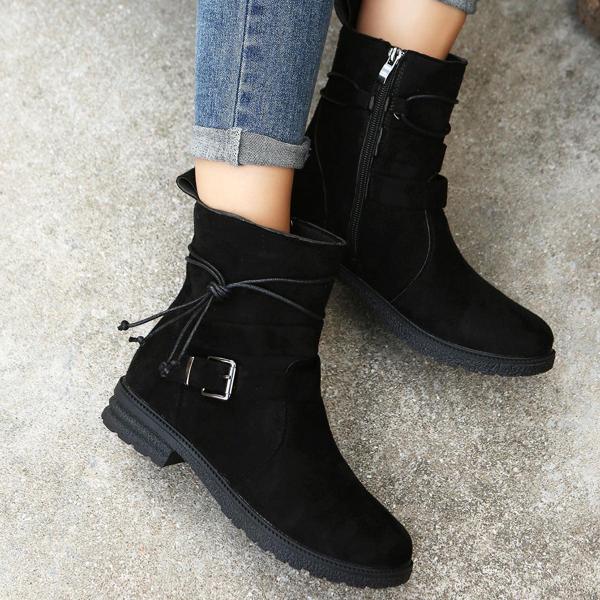 Suede Side Zip Round Toe Boots - Trendy by Luna