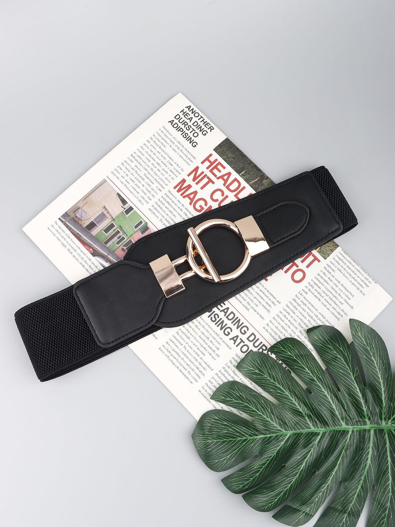 PU Elastic Wide Belt with Alloy Buckle - Trendy by Luna