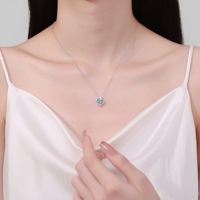 2 Carat Moissanite 925 Sterling Silver Heart Shape Necklace - Trendy by Luna