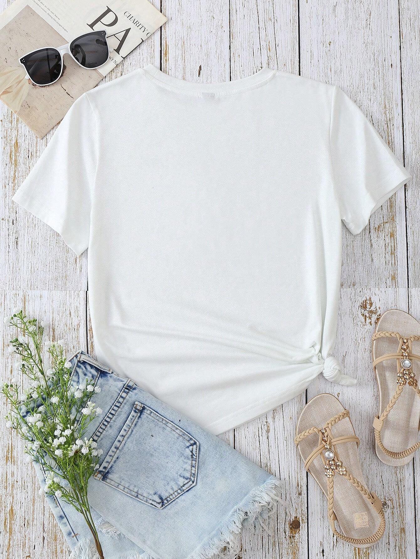 Heart Round Neck Short Sleeve T-Shirt - Trendy by Luna