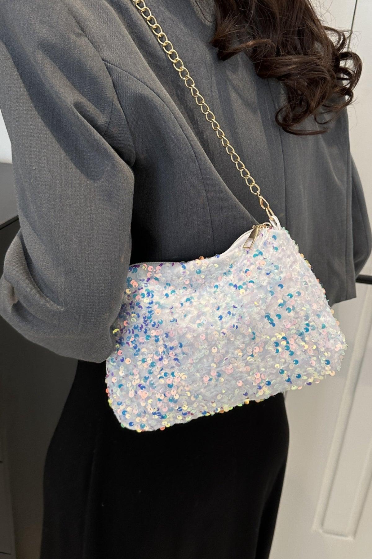 Sequin Removable Strap Shoulder Bag - Trendy by Luna