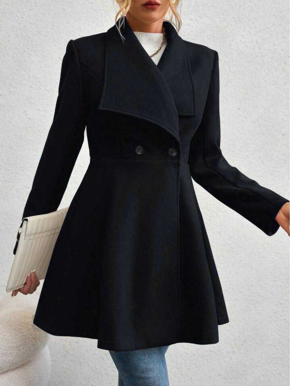 Collared Neck Button Up Long Sleeve Coat - Trendy by Luna