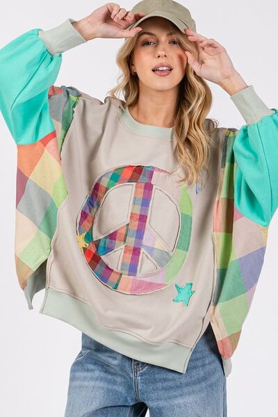 Contrast Peace Patch Dropped Shoulder Sweatshirt - Trendy by Luna