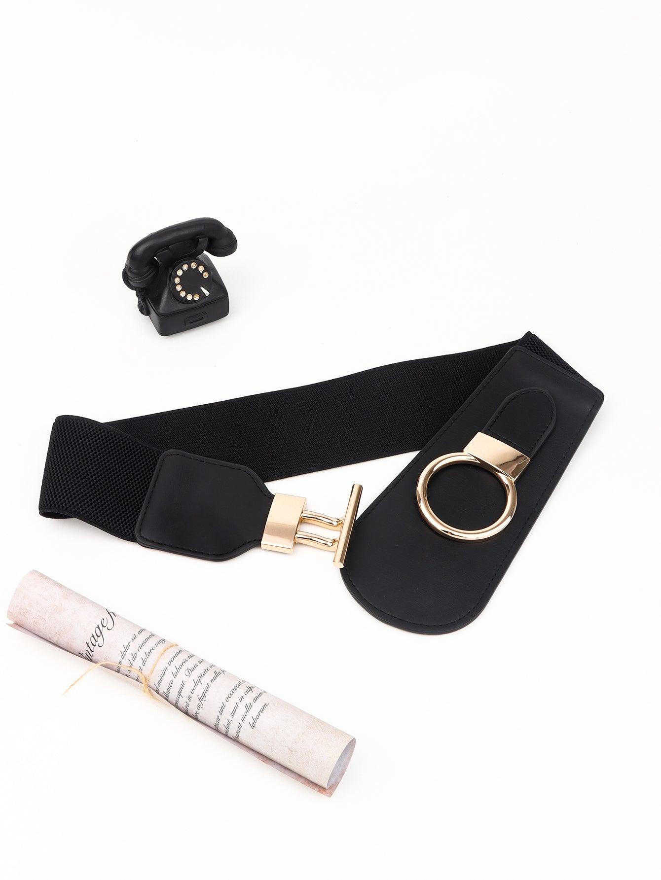 PU Elastic Wide Belt with Alloy Buckle - Trendy by Luna