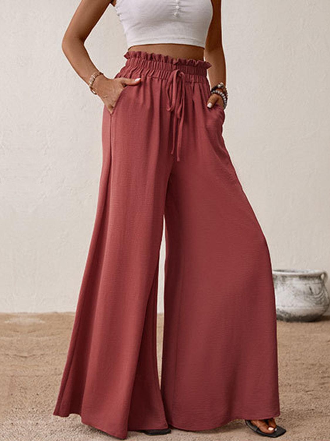 Perfee Frill Tied Wide Leg Pants - Trendy by Luna