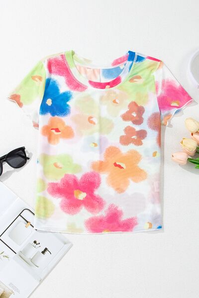 Printed Round Neck Short Sleeve Blouse - Trendy by Luna