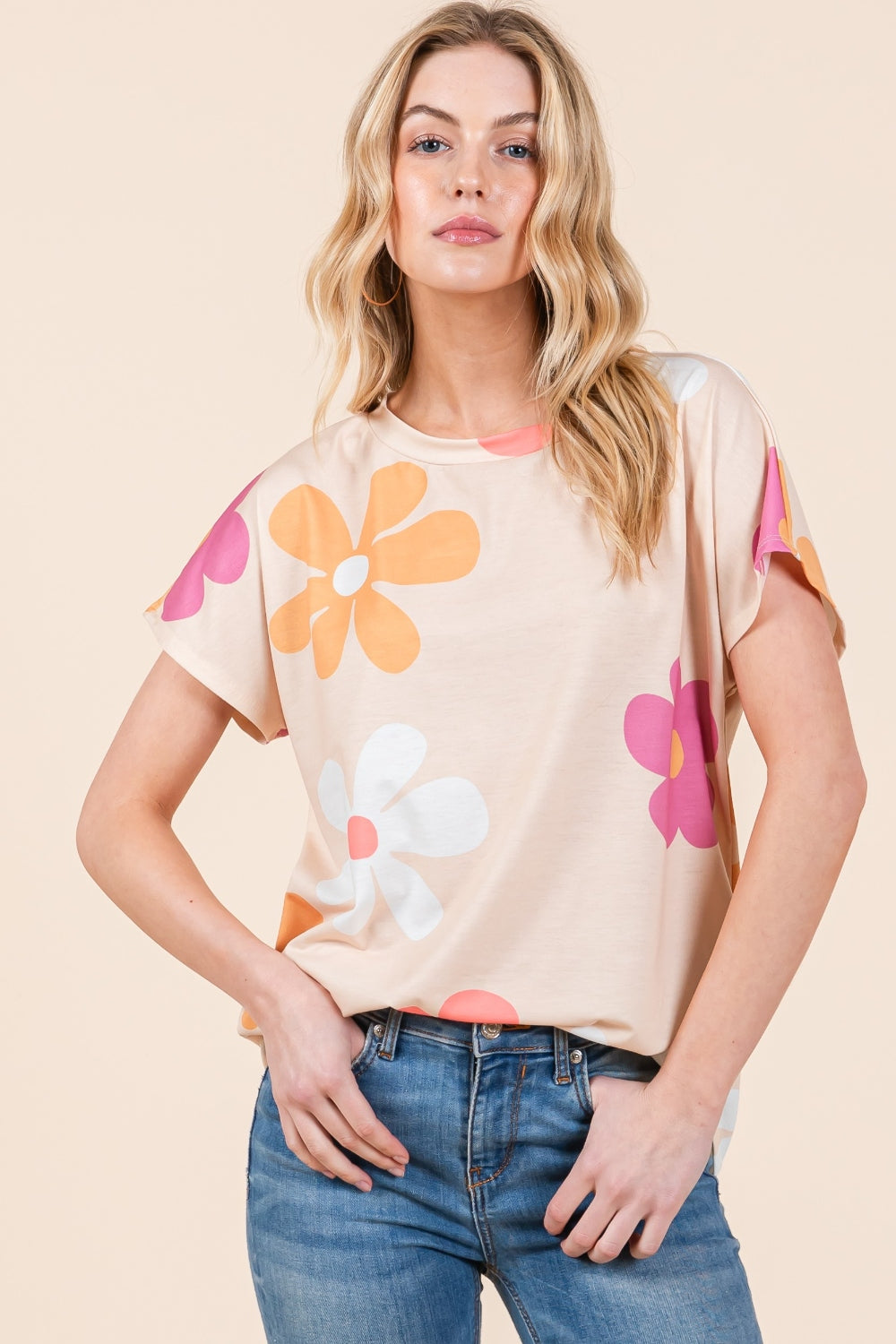 BOMBOM Floral Short Sleeve T-Shirt - Trendy by Luna