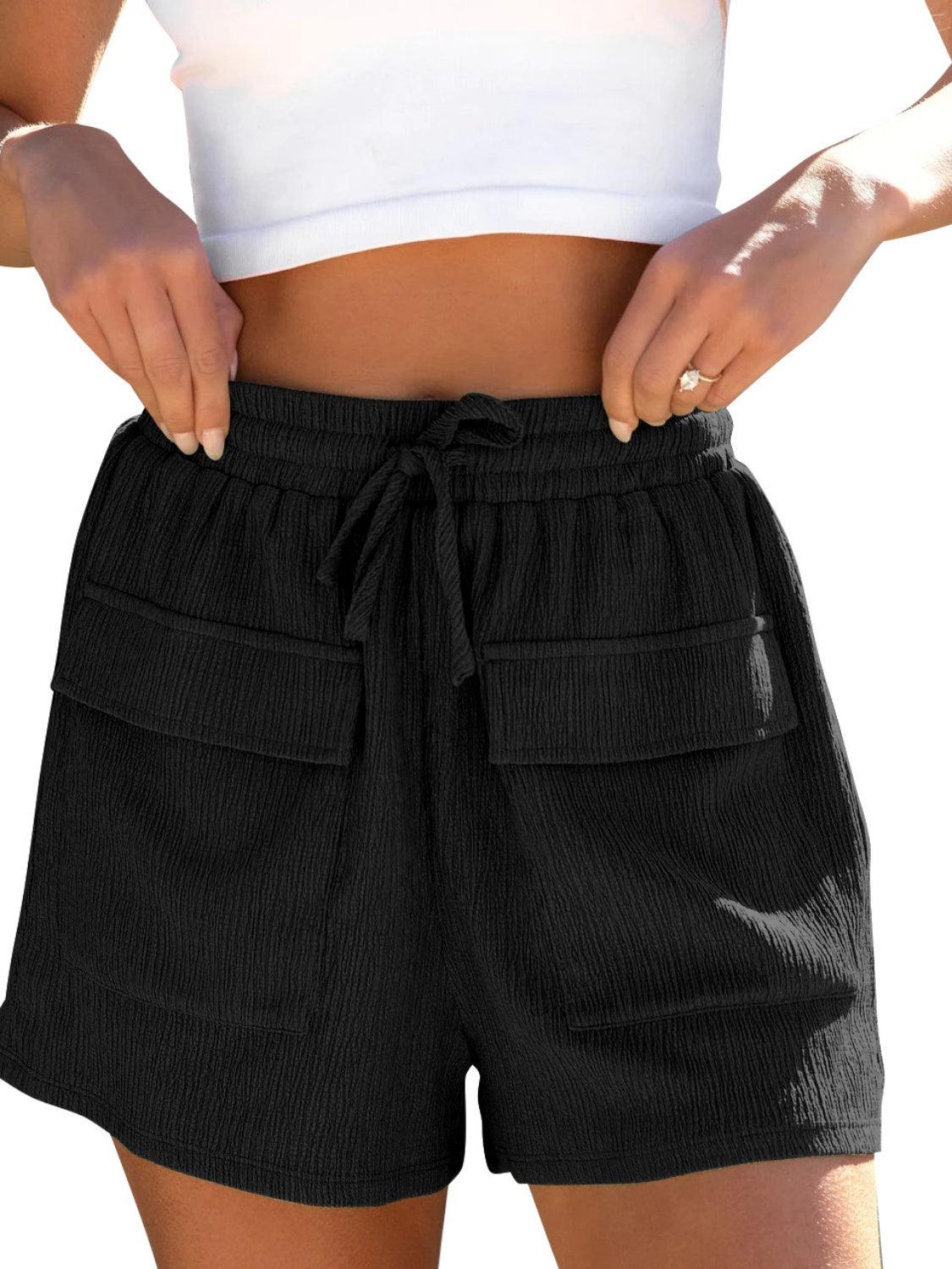 Drawstring High Waist Shorts with Pockets - Trendy by Luna