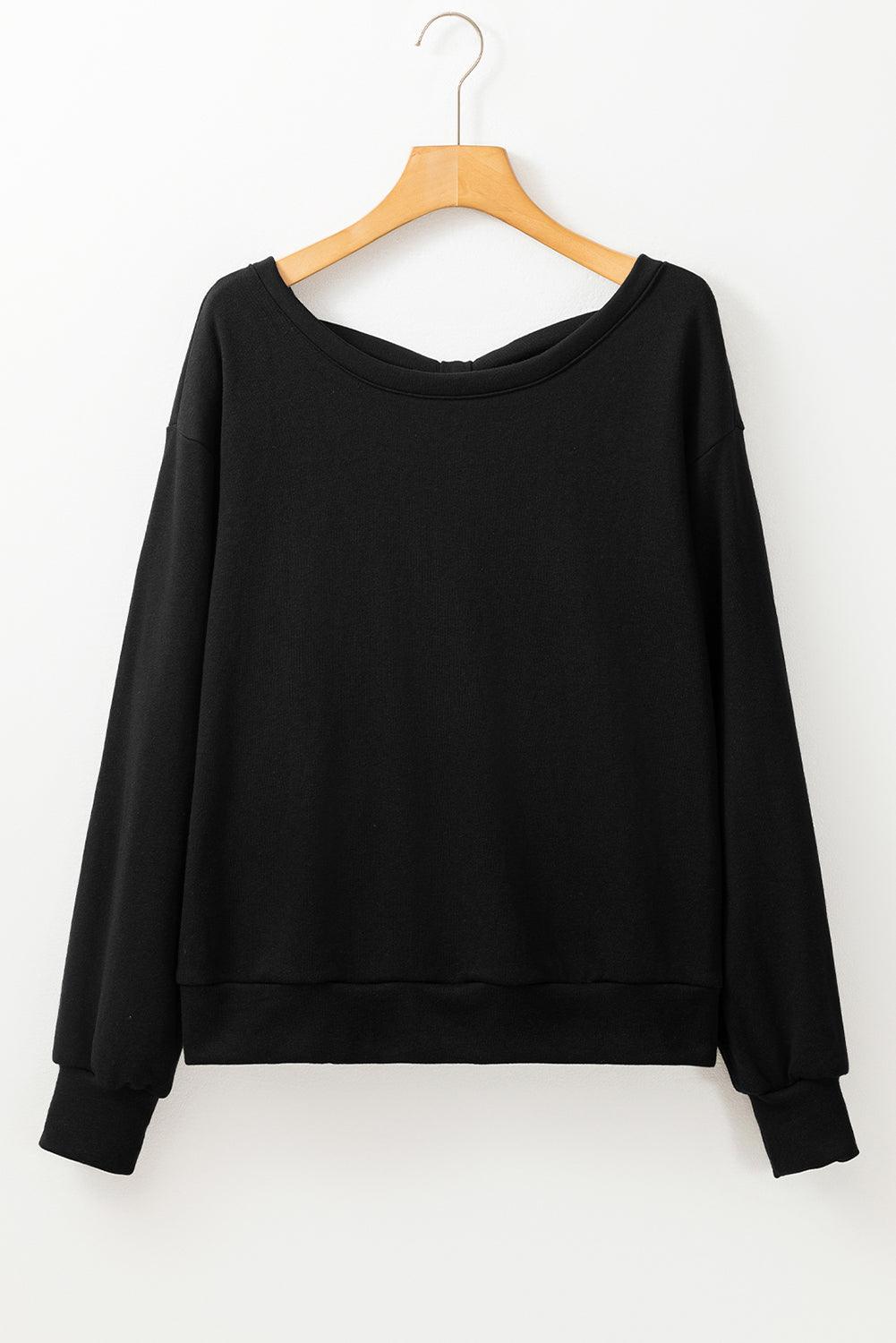 Bow Cutout Round Neck Long Sleeve Sweatshirt - Trendy by Luna