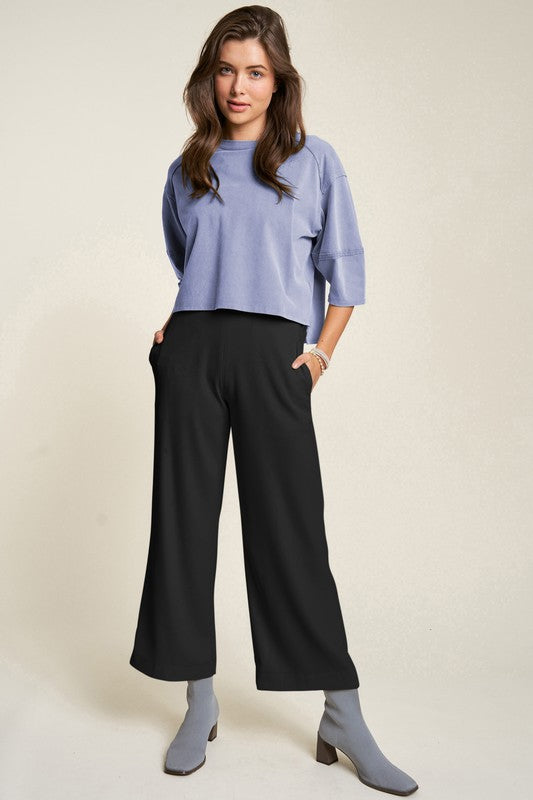 Wide Leg Mid-Rise Pants - Trendy by Luna