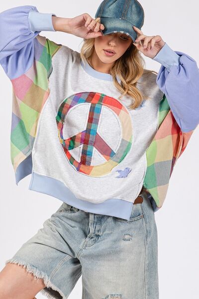 Contrast Peace Patch Dropped Shoulder Sweatshirt - Trendy by Luna