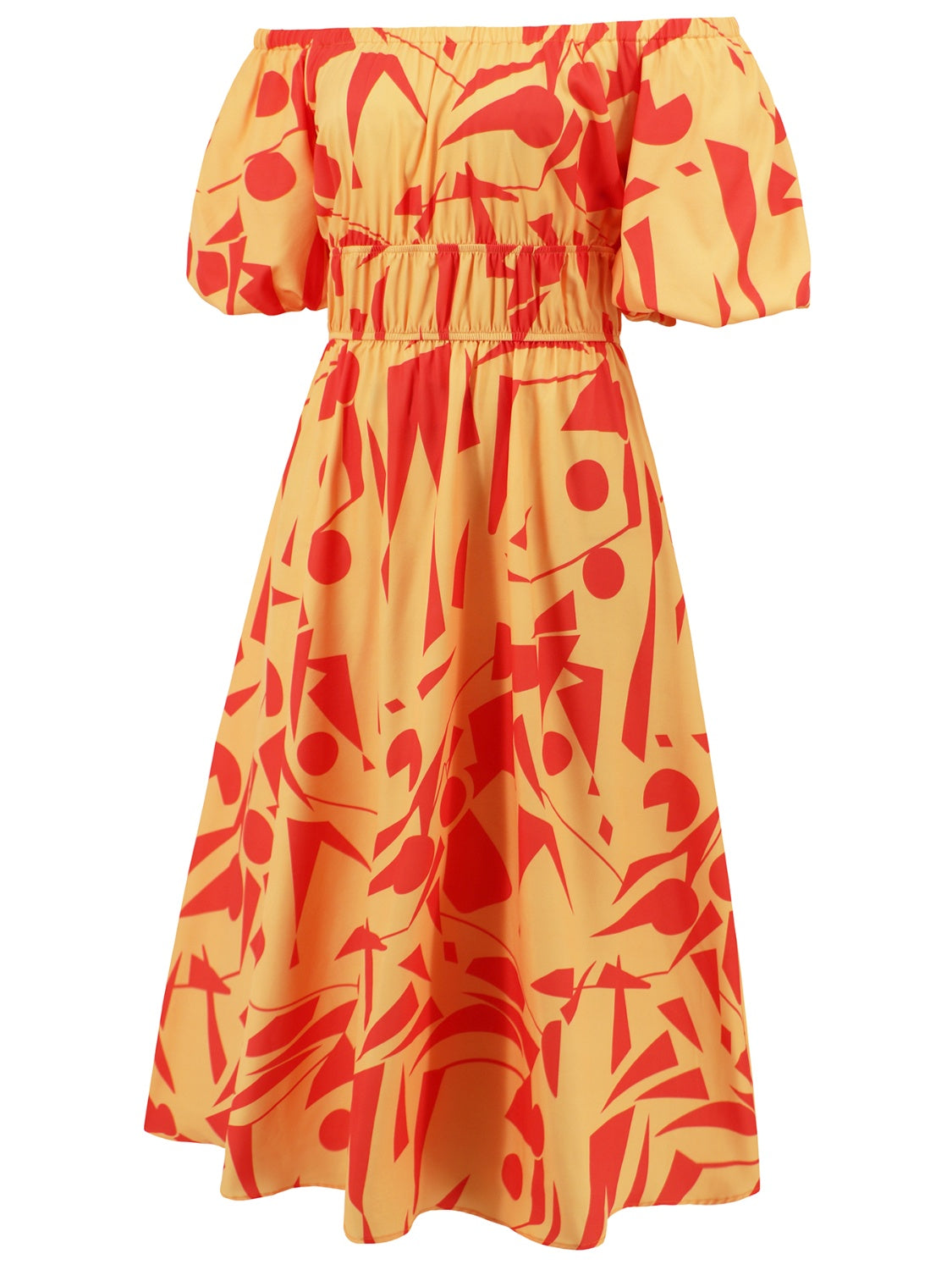 Printed Off-Shoulder Balloon Sleeve Dress - Trendy by Luna