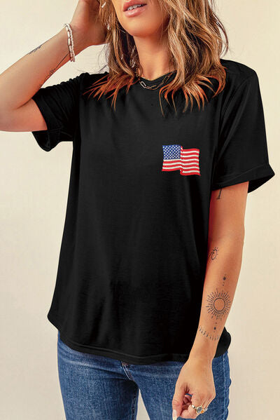 US Flag Round Neck Short Sleeve T-Shirt - Trendy by Luna