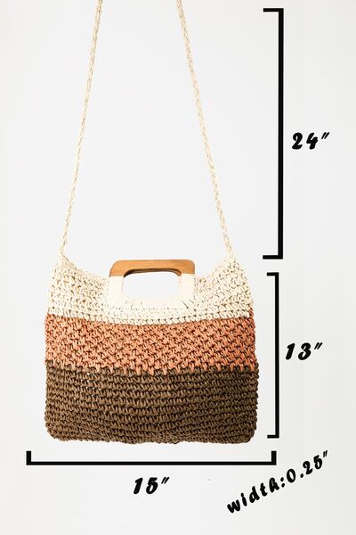 Fame Color Block Double-Use Braided Tote Bag - Trendy by Luna